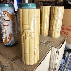 Orchids Of Hawaii Tan Bamboo Stalks Tiki Mugs