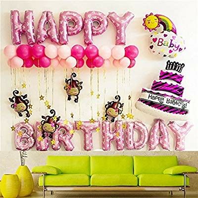 Monkey Balloons Happy Birthday Letter Banner for Baby Stickers Decoration Set Girl Boy Aluminum Foil Pump Star Baby Girl Boy Kid 40 Pack