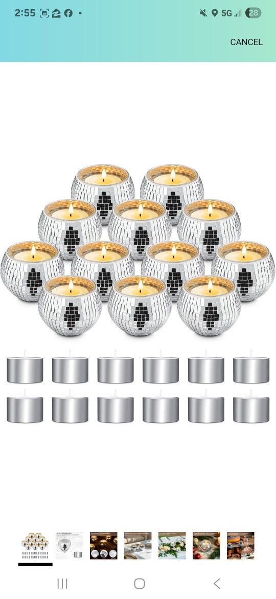 Luditek Disco Ball Candle Holders, 12 Pcs Mirror Silver Decor for Christmas Birthday Wedding NYE Party Decorations, Glass Votive with Tealights for Ho