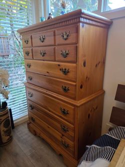 Vintage Solid Knotty Pine Tallboy Dresser / Colonial Chest of Drawers