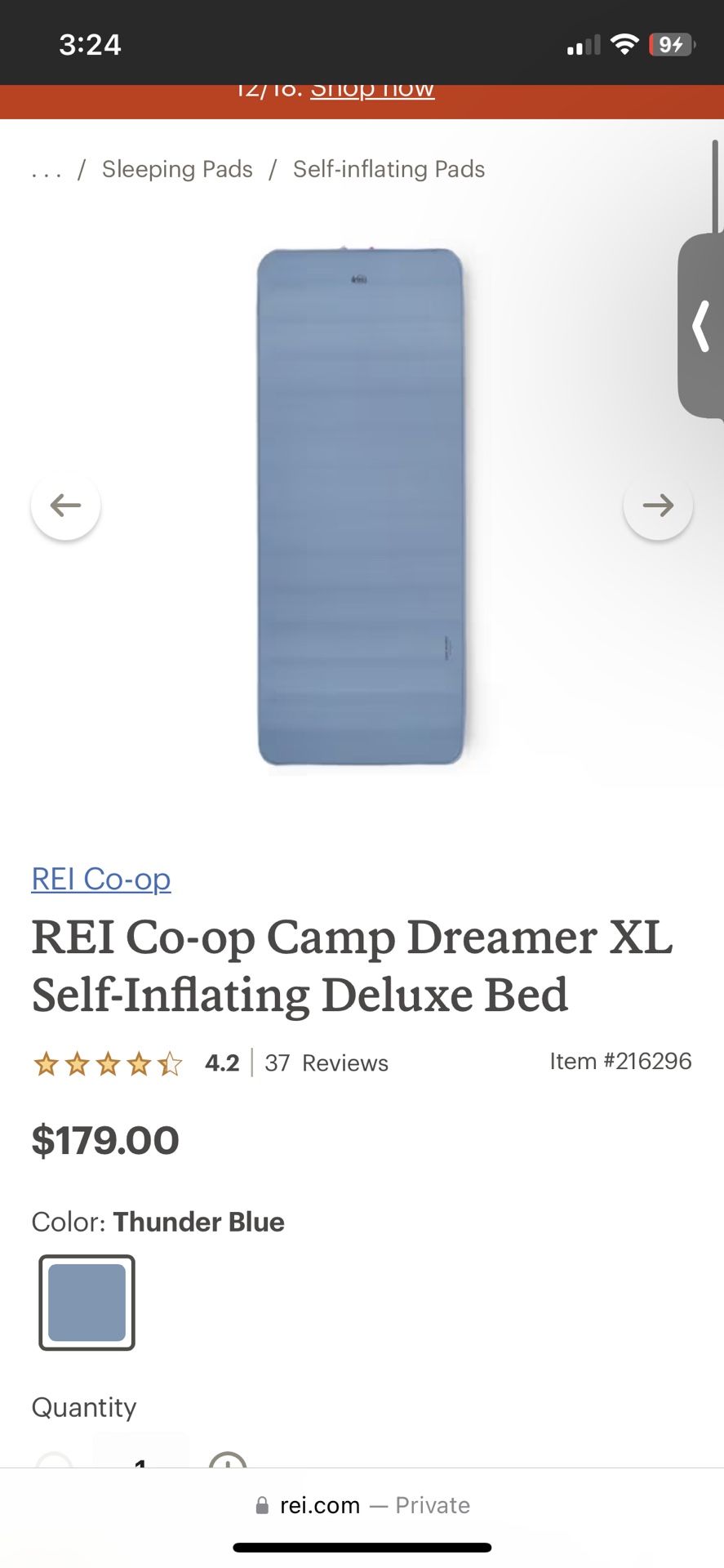 REI Camp Dreamer Self Inflating Pad XL 78 X 32 X 4