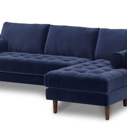 Article Sven Tufted Velvet Right Sectional- Plush Cascadia Blue