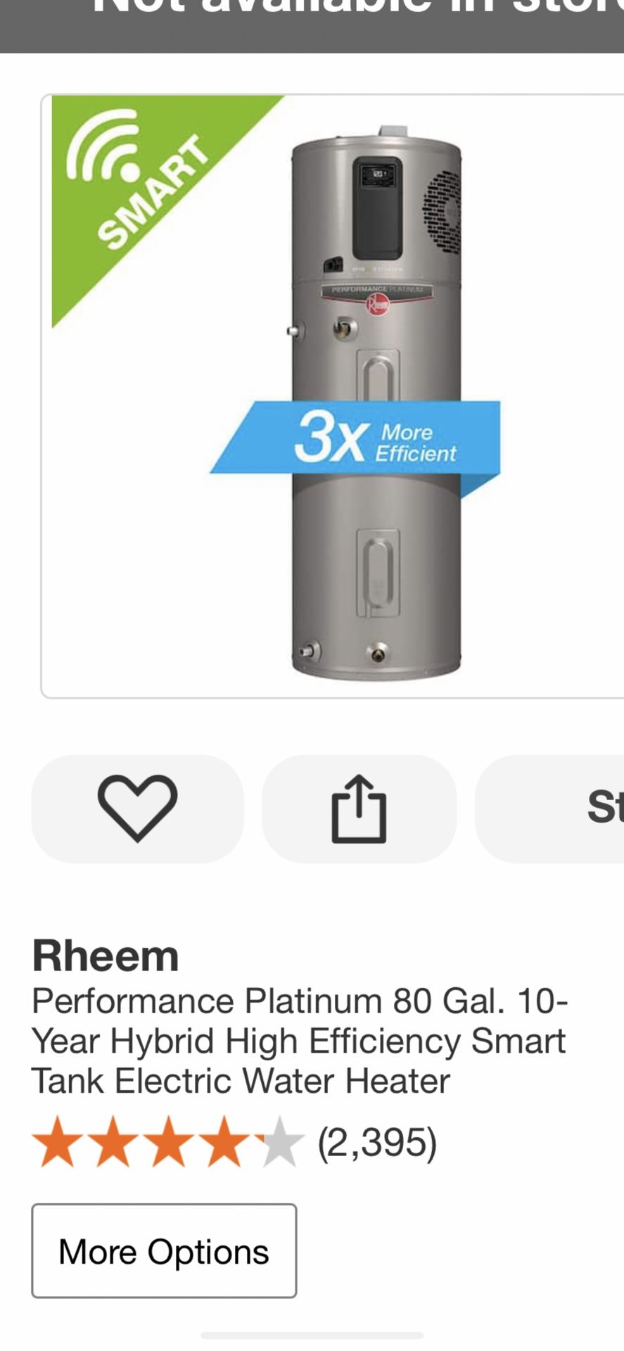 Rheem ProTerra 65 Gal. 10-Year Hybrid High Efficiency Smart Tank Electric Water Heater with Leak Detection & Auto Shutoff (2,395)