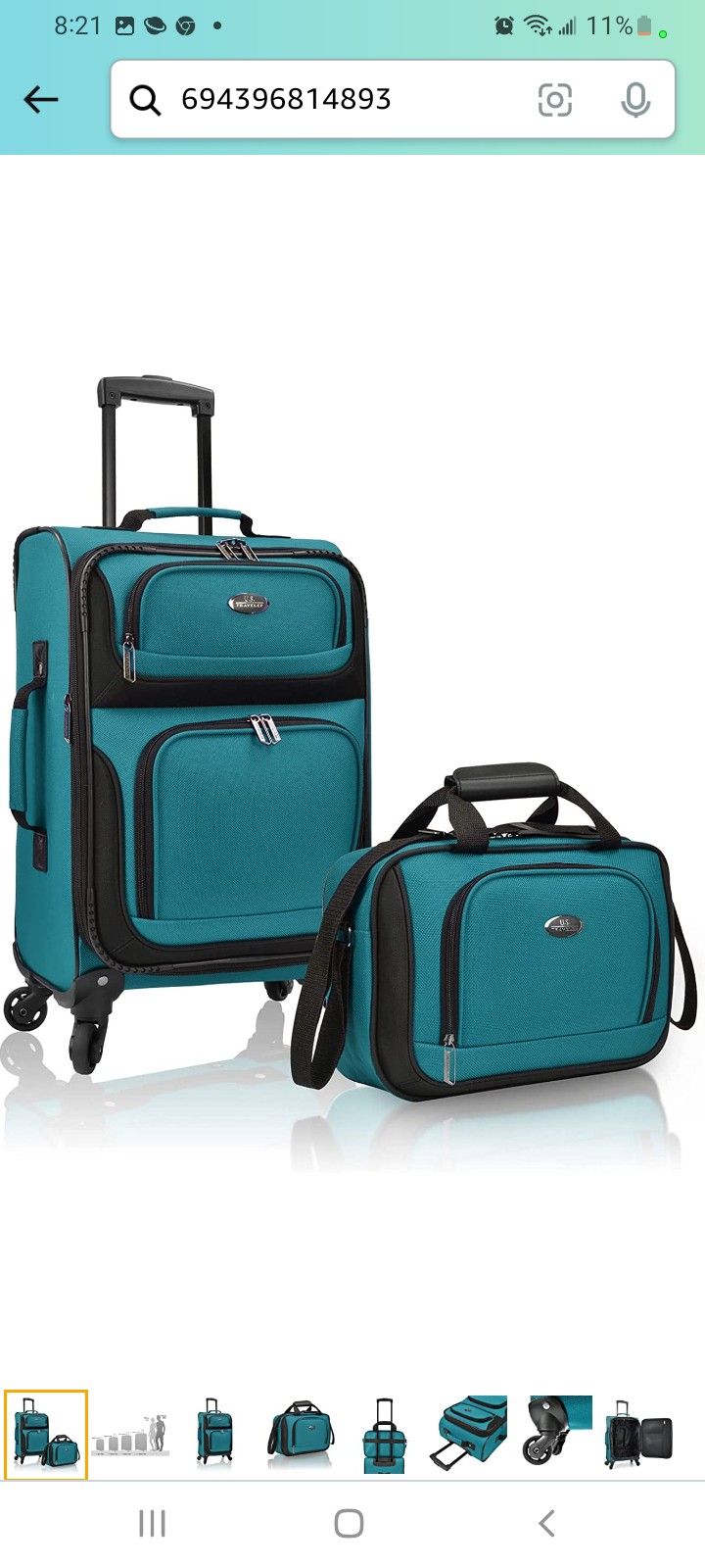 U.S. Traveler Rio Rugged Fabric Expandable Carry-on Luggage Set, Teal, 4 Wheel
Brand new wth tag