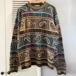 Vintage 90s Tricots St Raphael for Saks Fifth Avenue Paisley Knit Sweater Size XL