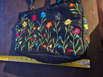 Black Embroidered Floral Tote Bag