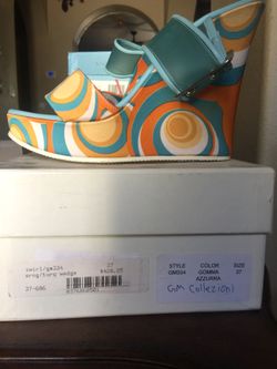 Orange turquoise wedges size 6.5