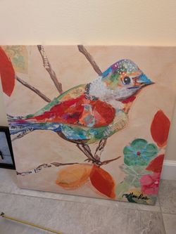 Colorful Bird Mixed Media Canvas Wall Art