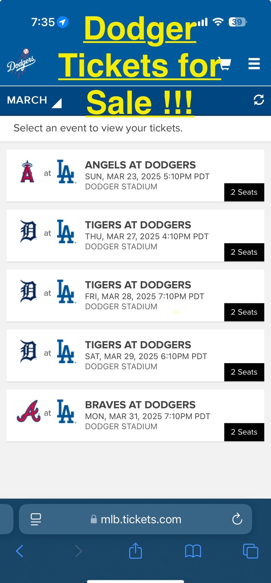 Dodger Tickets For Sale!!!!