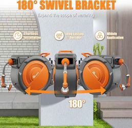 ❤️‍🔥 Garden Hose, 5/8" x 75 ft Wall Mounted Garden Hose Reel with 10-Pattern Hose Nozzle, Heavy Duty Water Hose Any Length Lock,Slow Return System,18