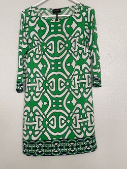 Laundry by Shelli Segal Green Print Shift Dress Size 4 like new $5