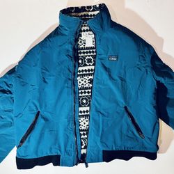 Vintage L.L. Bean Warm Up Jacket Mens XL Teal Made In USA Aztec Fleece Lined