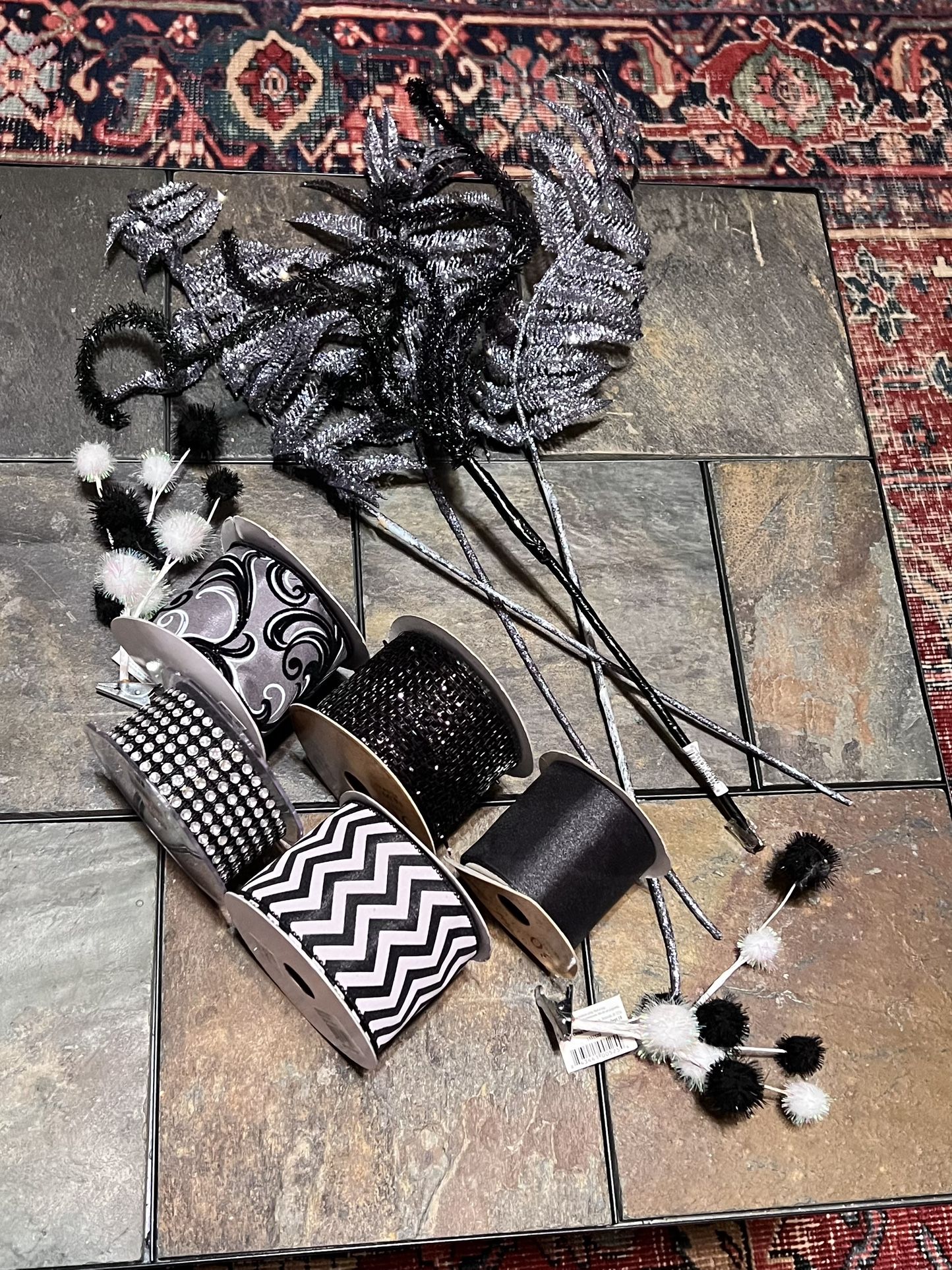 5 Various Styles Of Black Ribbon And Misc Accessories