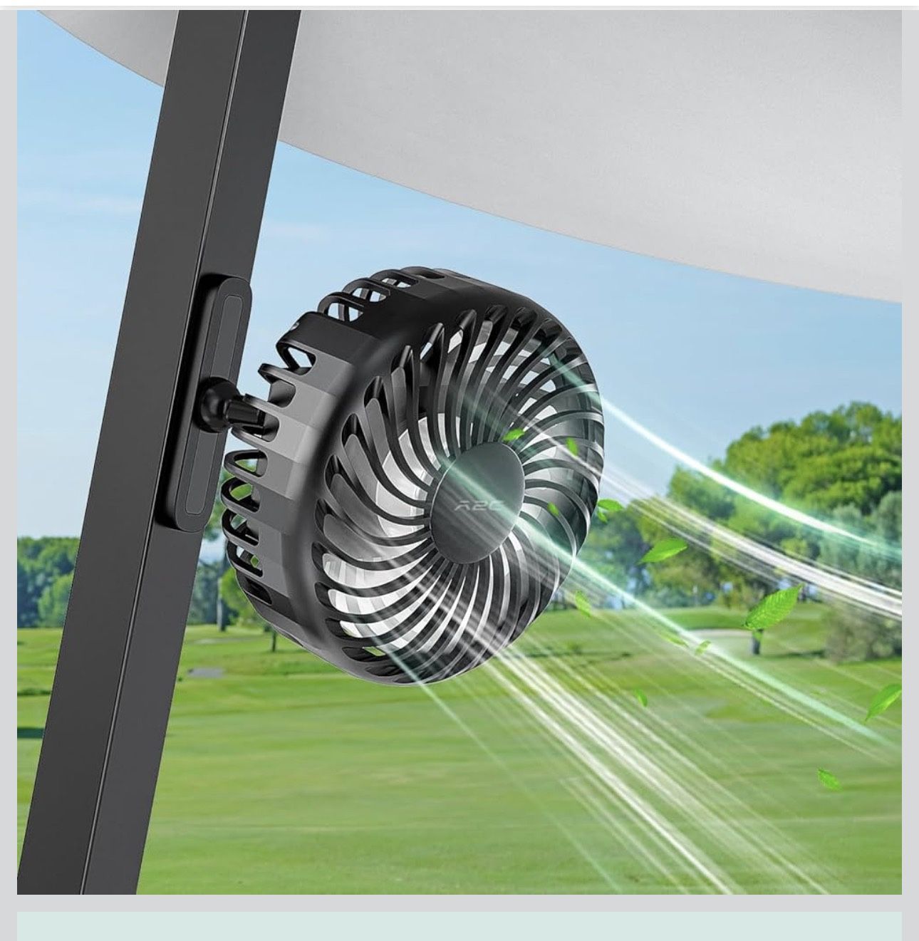 Golf Cart Fan Rechargeable Magnetic Base Battery Operated Portable Fan 3 Speeds 4000 RPM Strong Airflow