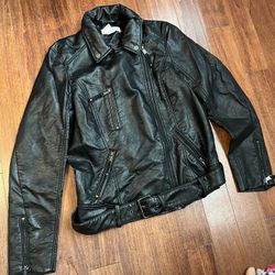 H&M BLACK LEATHER BIKER JACKET W/ WAIST BELT (LIKE NEW) - $50