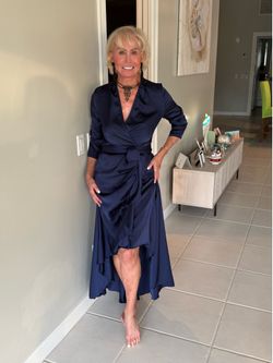 Elegant ladies sapphire blue wrap dress