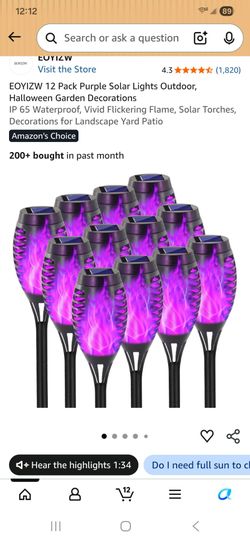 10 Pack Purple Solar Lights Outdoor Halloween Garden Decorations IP 65 Waterproof, Vivid Flickering Flame, Solar Torches, Decorations for Landscape Ya