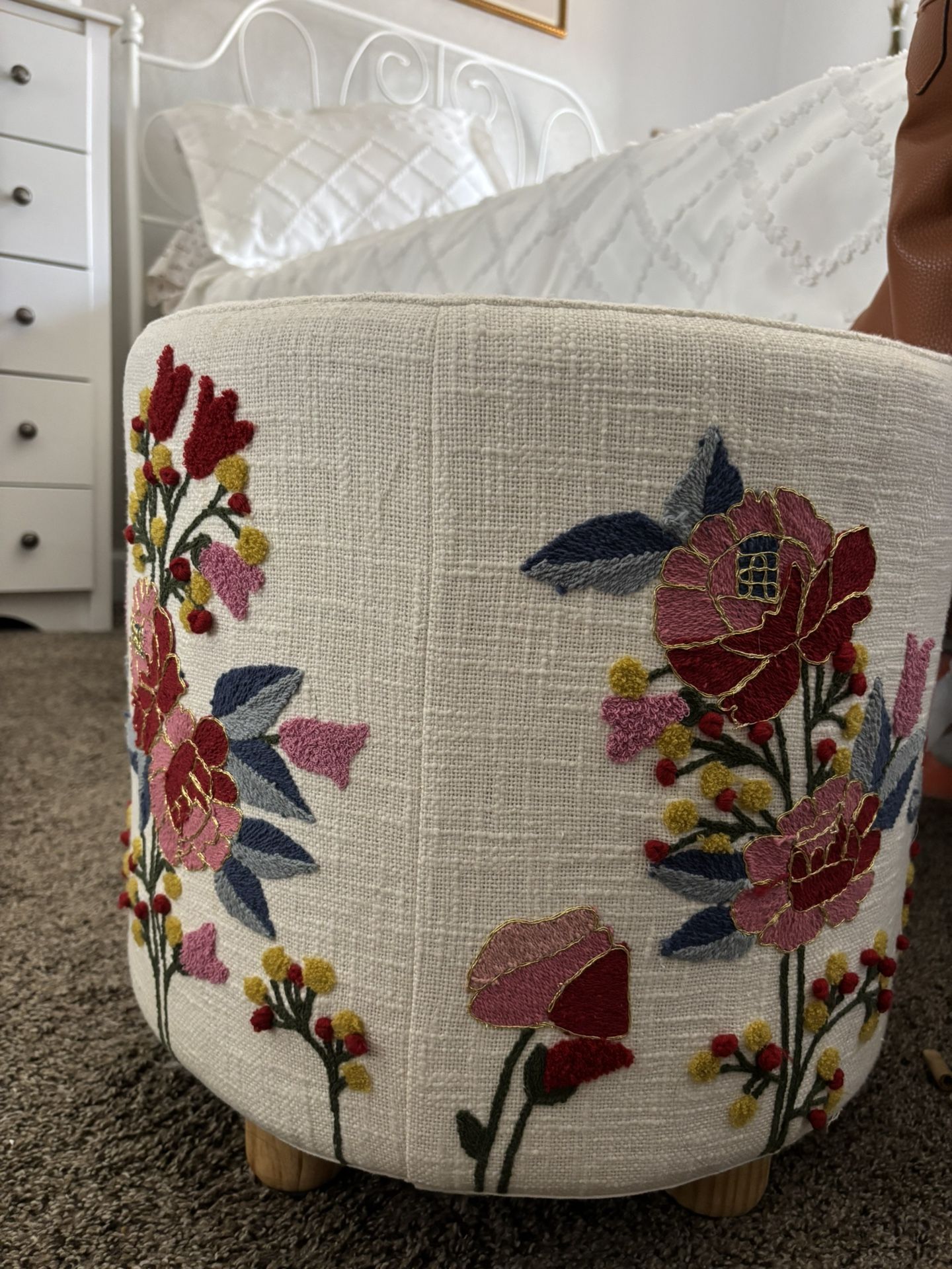 White Patterned Ottoman