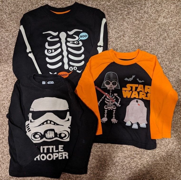 Glow In The Dark: 2 Star Wars Shirts & Skeleton Sweatshirts 4T