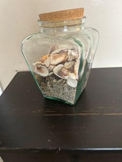 Glass Jar with Seashells, Pebbles, and Sand
