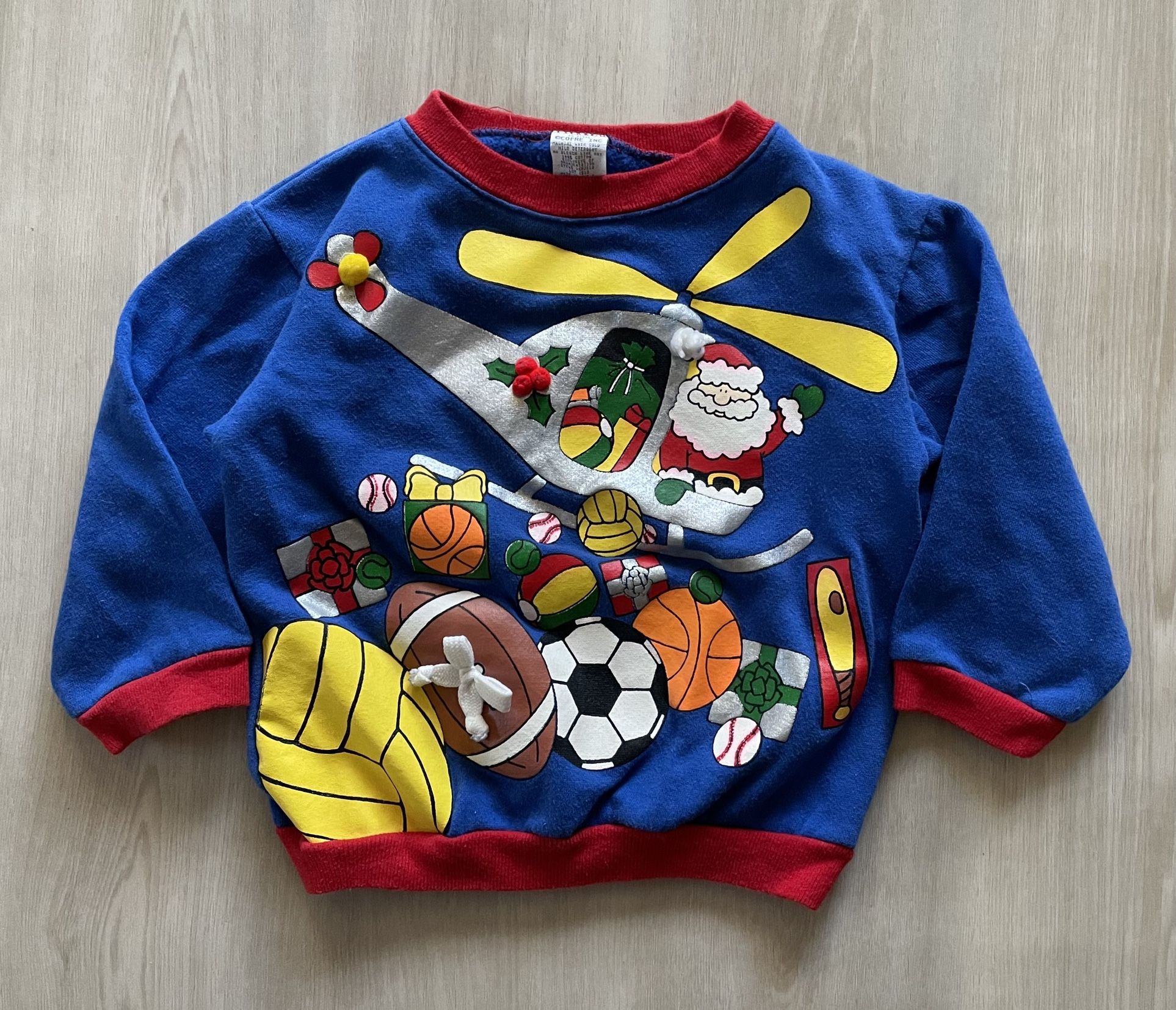 Vintage 90s Cofre Christmas Santa Helicopter Gifts Crewneck Sweater Sz 4T USA