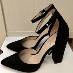 Aldo black ankle strap block heels 