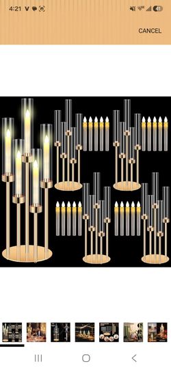 4 Set Gold Candelabra Centerpieces with LED Candles