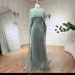 Serene Hill Muslim Hajab Mermaid Long Cape Dubai Arabia Luxury Evening Dresses Gowns For Formal Occasion