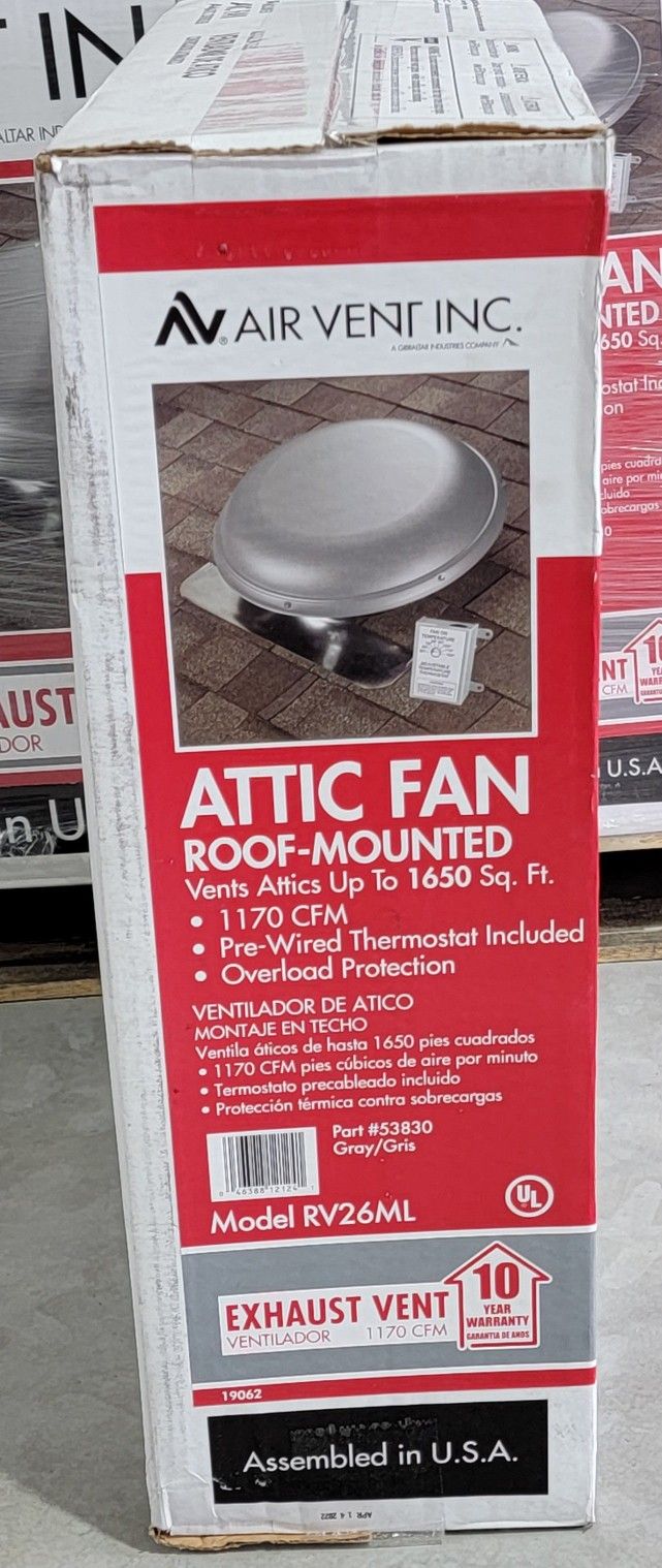 New Air Vent 1170 CFM Power Attic Roof Mount Ventilator Fan RV26ML 53830  for Sale in Northwood, OH - OfferUp