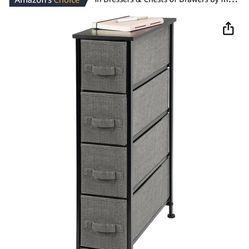 Narrow Dresser Storage Tower Stand w/ 4 Removable Fabric Drawers - Steel Frame, Wood Top Organizer 