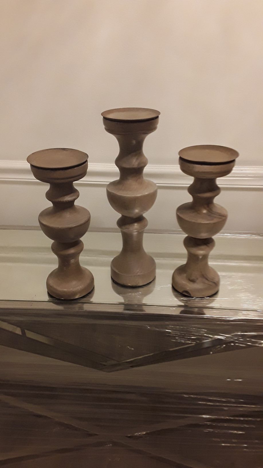 Tan 3piece Candle Holders