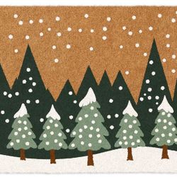 Rectangular Winter Snow Forest Coconut Coir Doormat