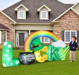 6.5 Ft Long St Patricks Day Inflatables Lucky Letters with Gold Pot and Rainbow