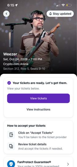 Weezer tickets $150 each  October 24