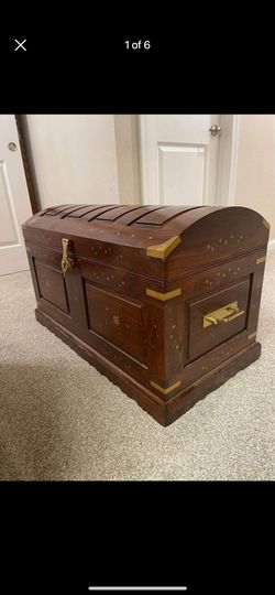Anglo Indian Domed Camel Back Wooden Chests With Brass Inlay - 2 pieces