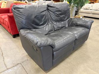 Charcoal Grey Leather Loveseat with Single Manual Recliner