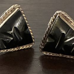 Carved Onyx & Sterling Silver Cuff Links 