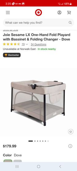 Joie Sesame LX One-Hand Fold Playard with Bassinet & Folding Changer $135