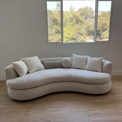 Boucle Curved White Sofa - Free Delivery ✅ Modern Boucle Sofa With Pillows