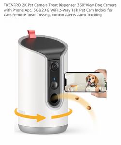 TKENPRO 2K Pet Camera Treat Dispenser, 360°View Dog Camera with Phone App, 5G&2.4G WiFi 2-Way Talk Pet Cam Indoor for Cats Remote Treat Tossing, Motio