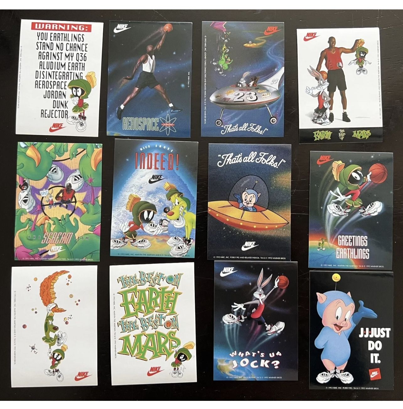 1993 Nike Aerospace Michael Jordan 12 Sticker Card Set Warner Bros