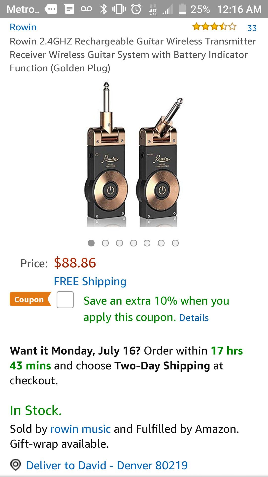 Golden plug wireless guitar transmitter and receiver