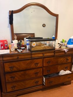 Brown oak vanity