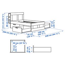 BRIMNES
Bed frame with storage & headboard, white, Queen