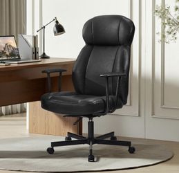 High Back Office Desk Chair, Breathable Ergonomic Leather Chair with 5-Layer Seat Cushion with 135°Reclining Lumbar Support Adjustable Height Rolling 
