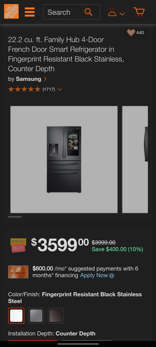 Samsung Black Stainless Steel Family Hub 4 Door Counter Depth