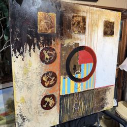 Oil On Canvas, Signed Abstract Mixed Media 