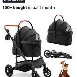 Pet Stroller with 4 Wheels, Foldable Pet Travel Carrier for Small/Medium Dogs Cats up to 50lbs, Detachble Portable Pet Bag, Storage Basket, Car Seat 3