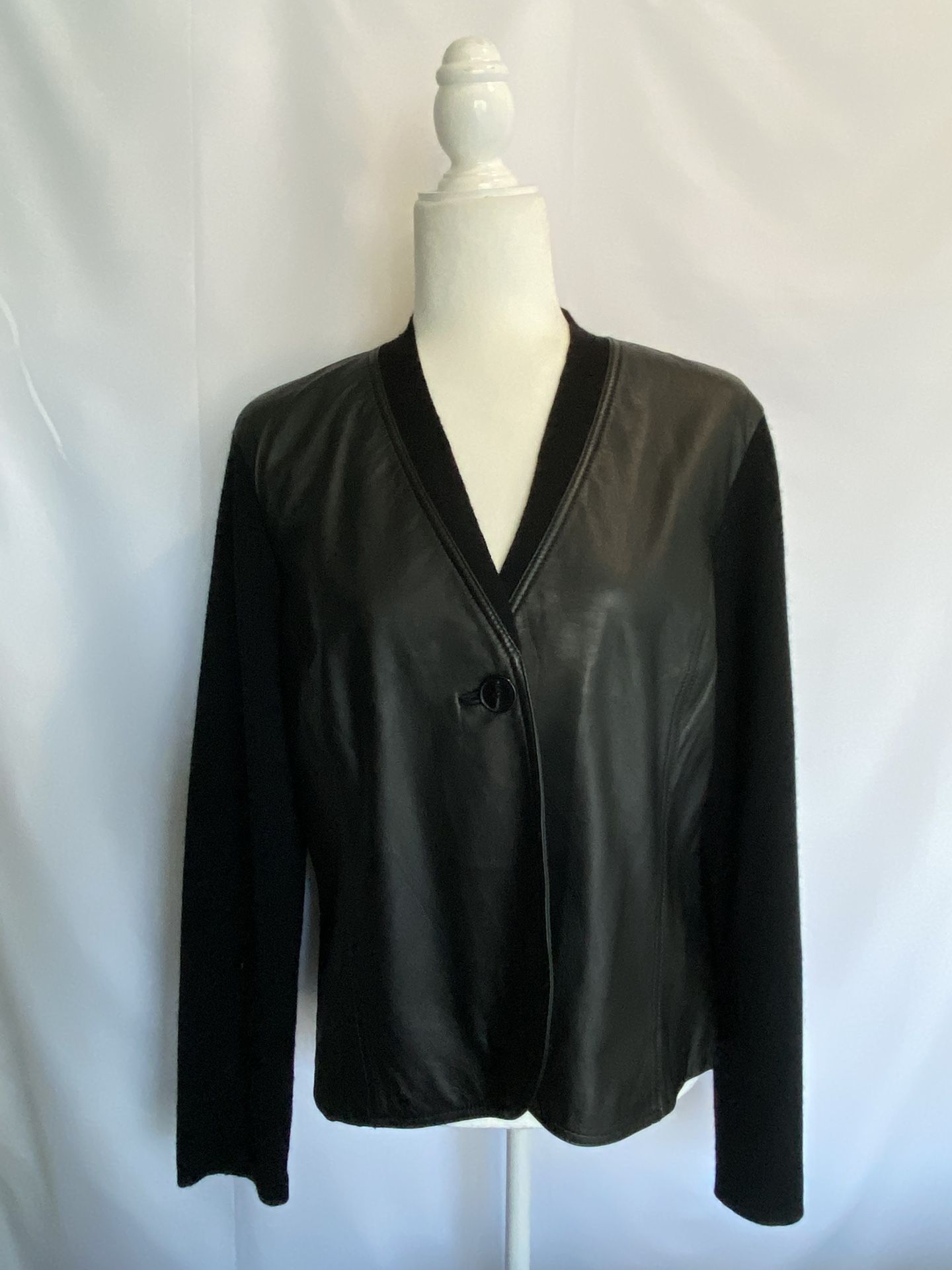 Jones New York Womens Black Leather Knit V-Neck Cardigan Sweater Size L