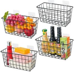 4 Pack Hanging Kitchen Basket, Bathroom Bath Basket, Household Goods Storage Basket, with Traceless Tape, no Drilling, for Cabinet Storage, Kitchen, B